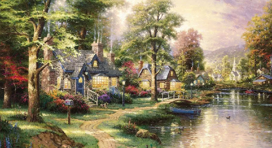 A picture of a painting of a special, beautiful and relaxing natural landscape with rainy weather 