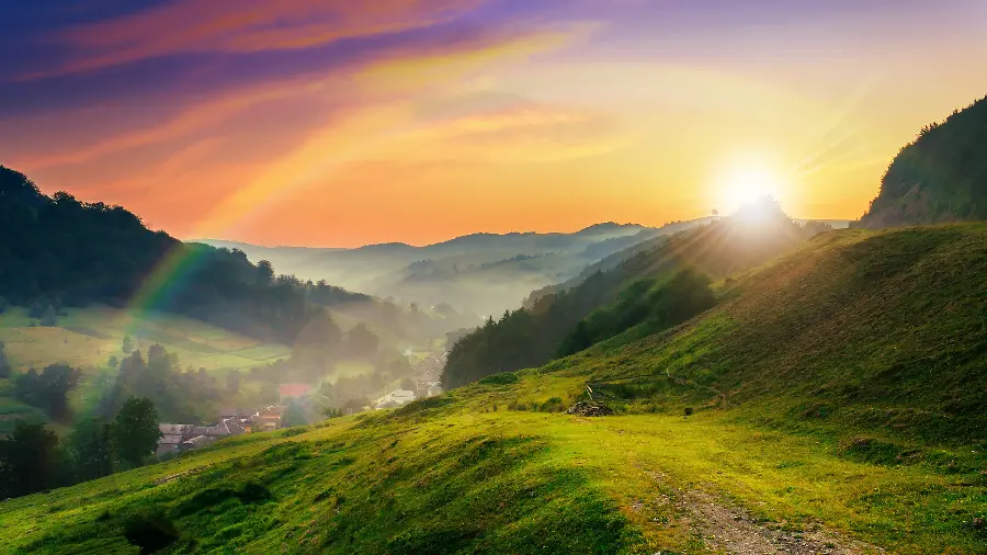 Mountain landscape image with gentle sunlight 