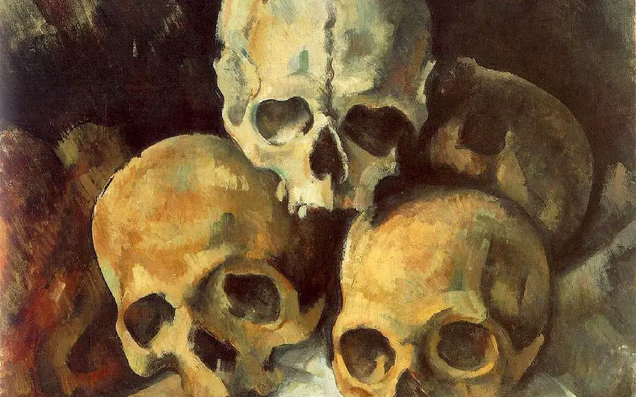 Photo of the famous painting by Paul Cezanne called Pyramid of Skulls