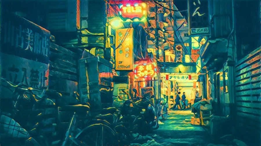 Tokyo Japan Street Bikes Background Among Tall Buildings 