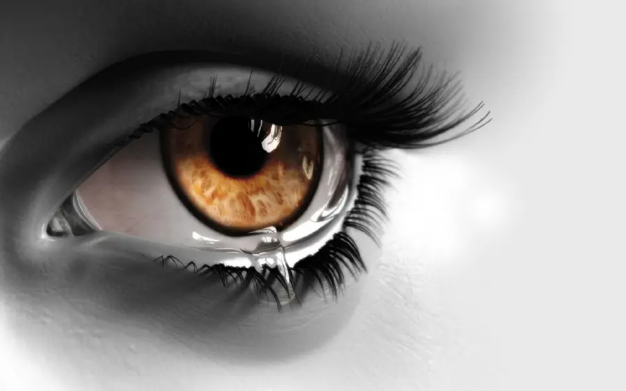 Sad picture of crying eyes, brown, honey, full of tears for the profile 