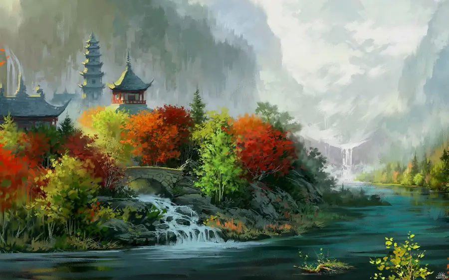 Photo of nature painting for decorative wall poster printing 