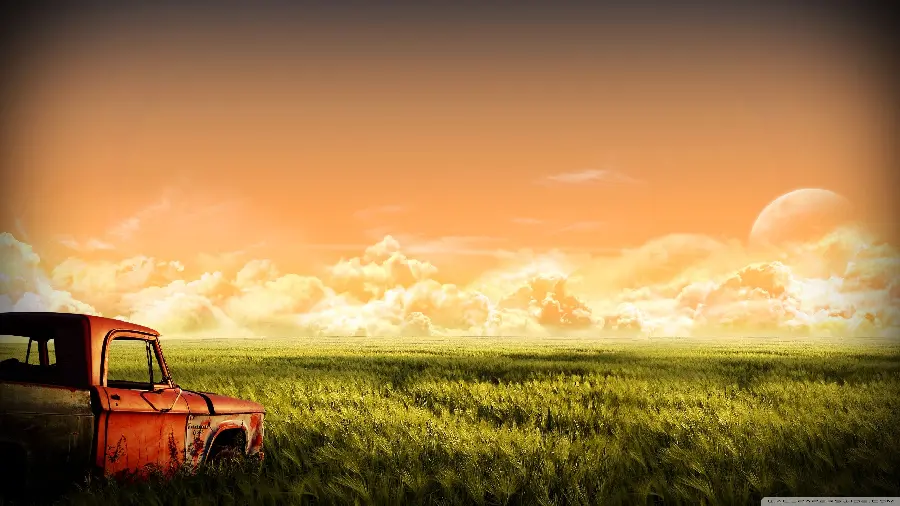 Very beautiful photo of an old car in a beautiful sunset