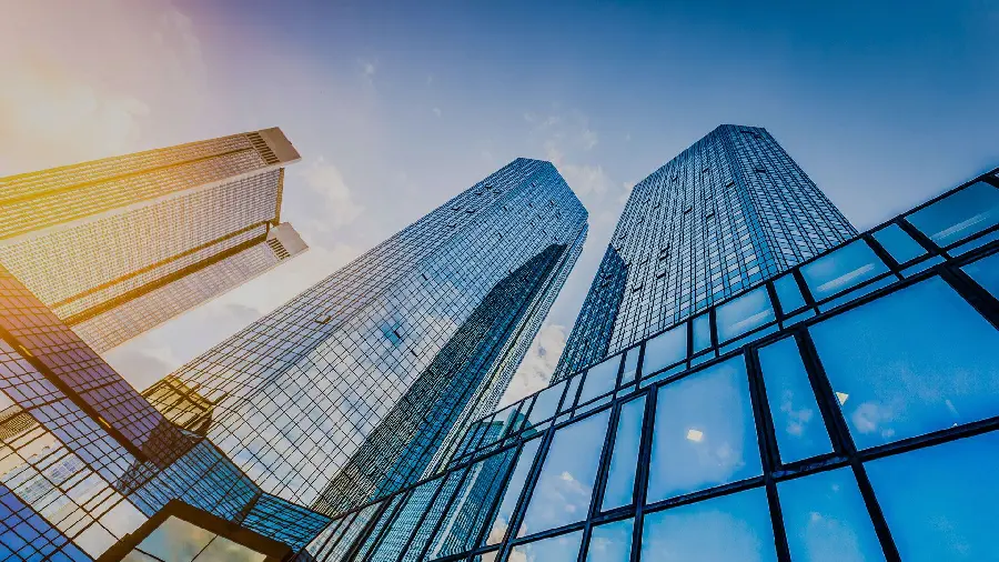Modern glass facade of building architecture with a security glass facade architectural style