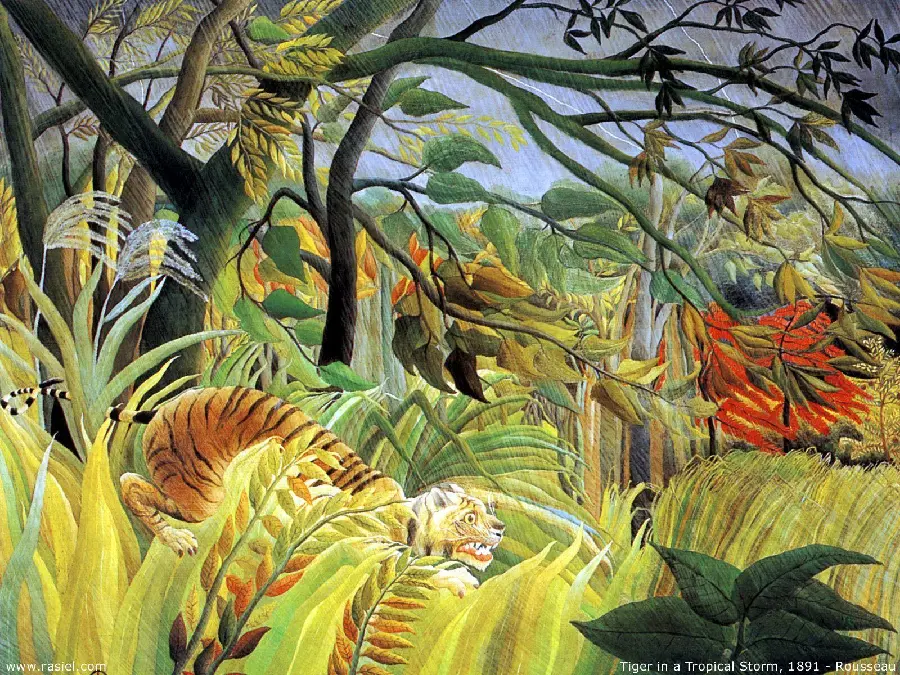 Download photo of wild tiger in the forest by Henri Rousseau, self-taught French painter 