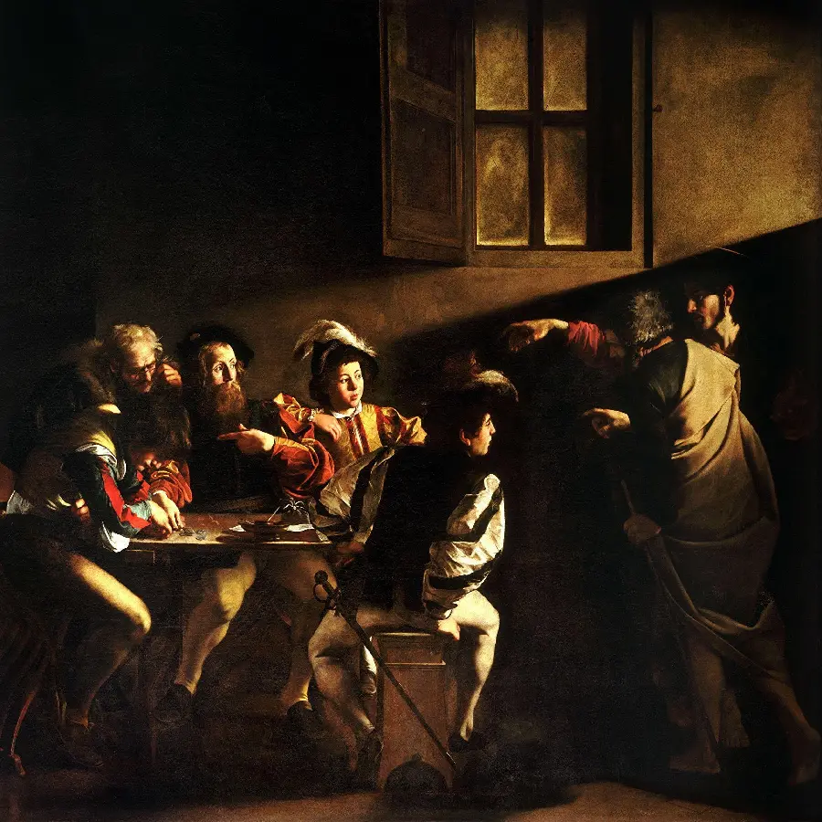 Free download of the famous painting of the Holy Calling of Matthew by Caravaggio