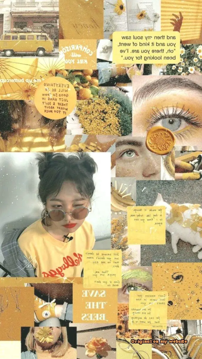 The most beautiful collage and combination of girls' photos with a yellow theme for backgrounds