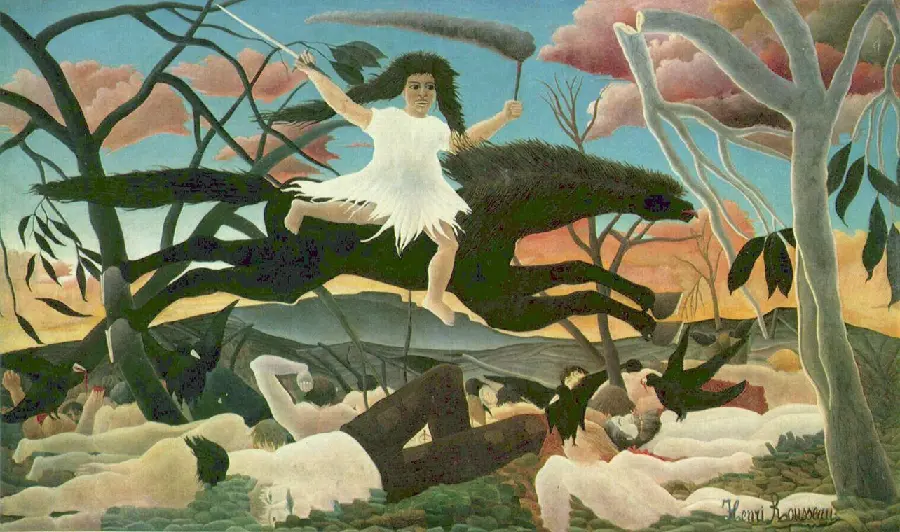 Download free photos of the painting The Moment of Battle by the famous French painter Henri Rousseau 