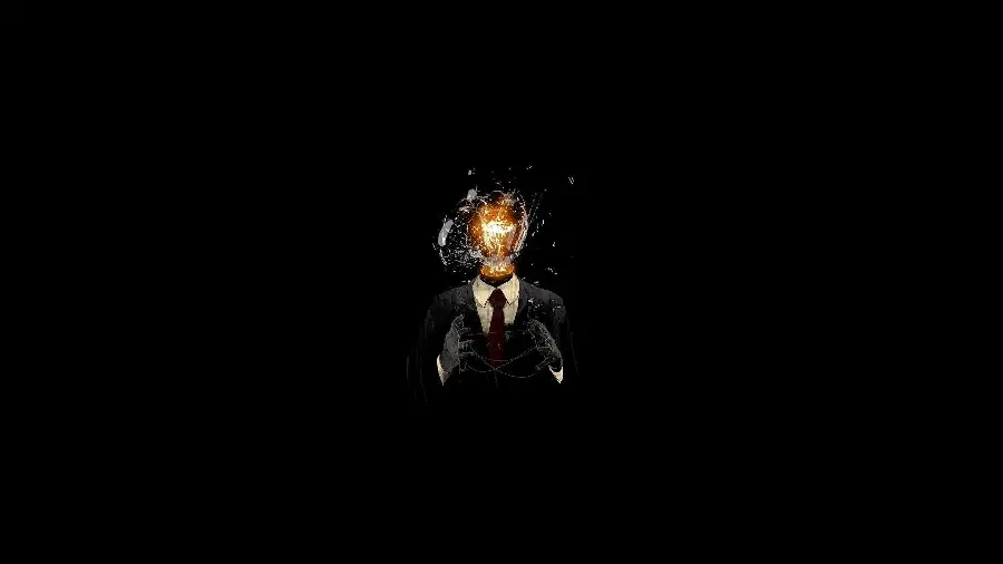Photo of a man with a lamp for a head Black surrealism