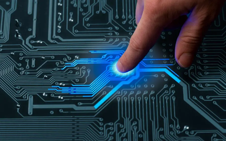 Photo of the moment of establishing a communication flow of information in computer hardware 