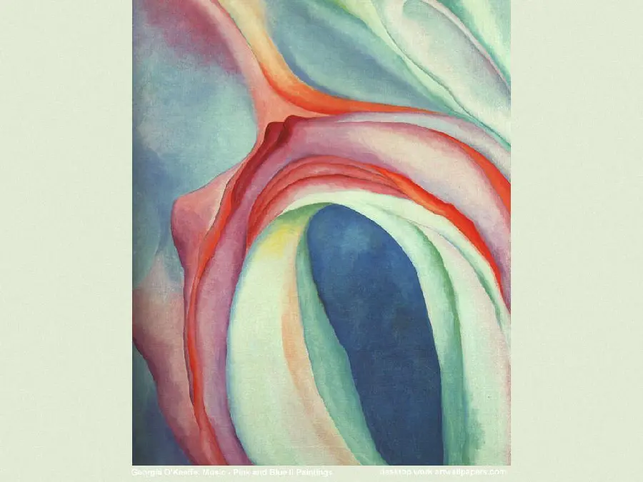 Photo of the painting of the Pink and Blue Music by Georgia O'Keeffe painted in 1918