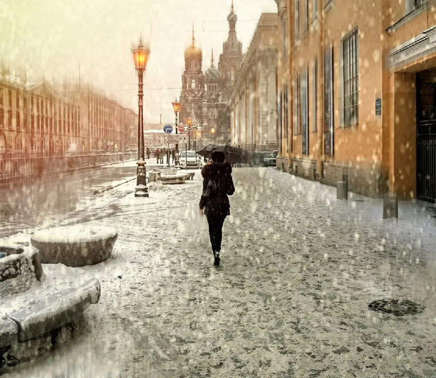 Simple girl's profile picture with a snow umbrella in a dreamy winter 