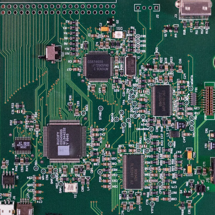 Assembled green multi-layer electronic printed circuit board 