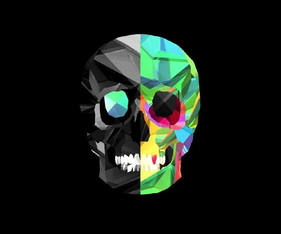 Download digital graphic photo of a human skull with a black background 