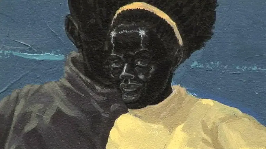 Wallpaper of two black men in a romanticism painting