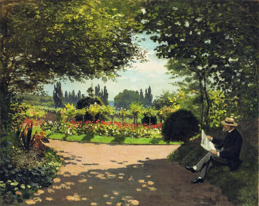 The Garden at Saint-Adresse, Monet's painting of the year 1867 From a sun-drenched beach the artist's father, Adolphe, in a Panama hat, watching the boats