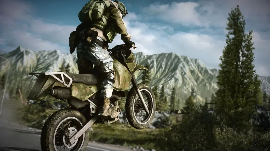 Background photo of jumping with a motorcycle in nature and rugged mountains