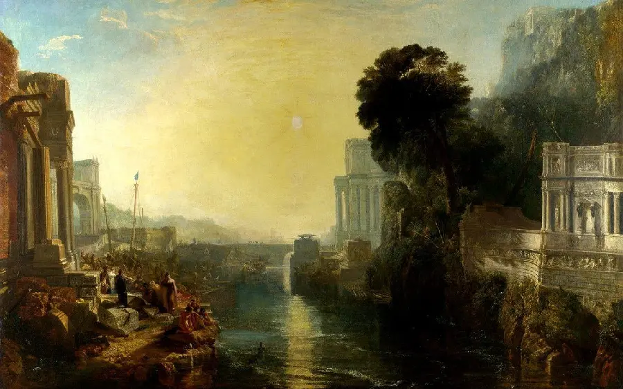 The painting of the dark city shines by William Turner in 4K quality 