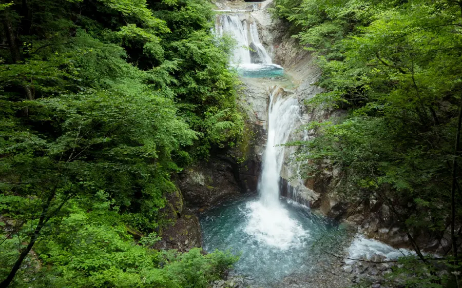 Japanese natural attraction called Five Steps and Seven Pools Waterfall