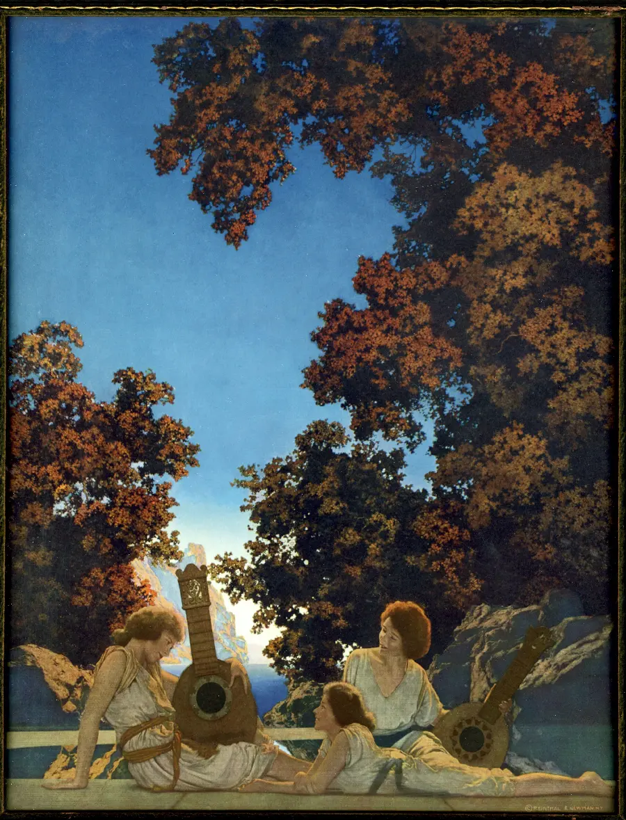 Photo of a beautiful painting by Maxfield Parish called Interlude 