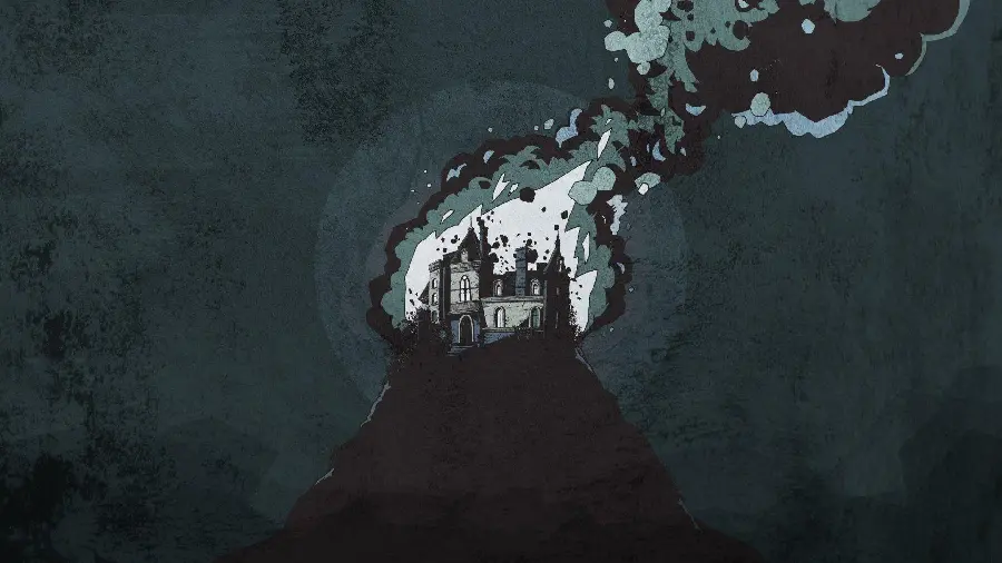 Full HD art image of an old house with a black background in a minimalist style