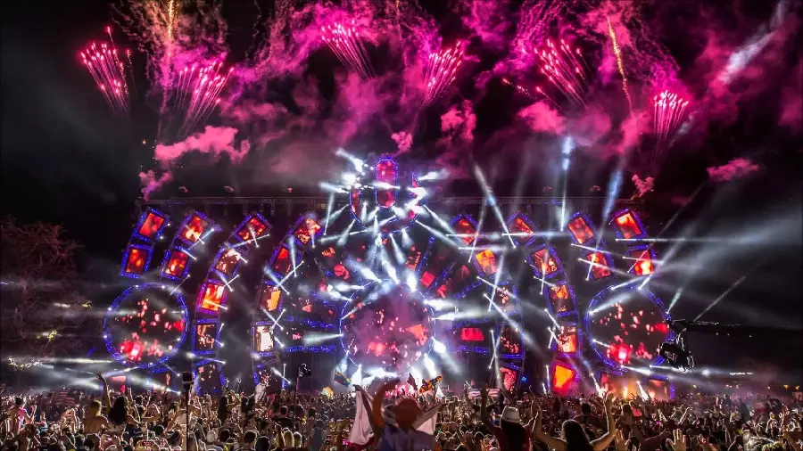 Photo of a big music festival and concert for computer background