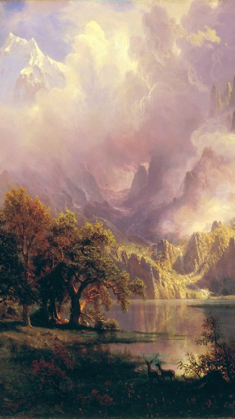 Interesting and spectacular background photo of a classical painting of a fantastic nature landscape for iPhone
