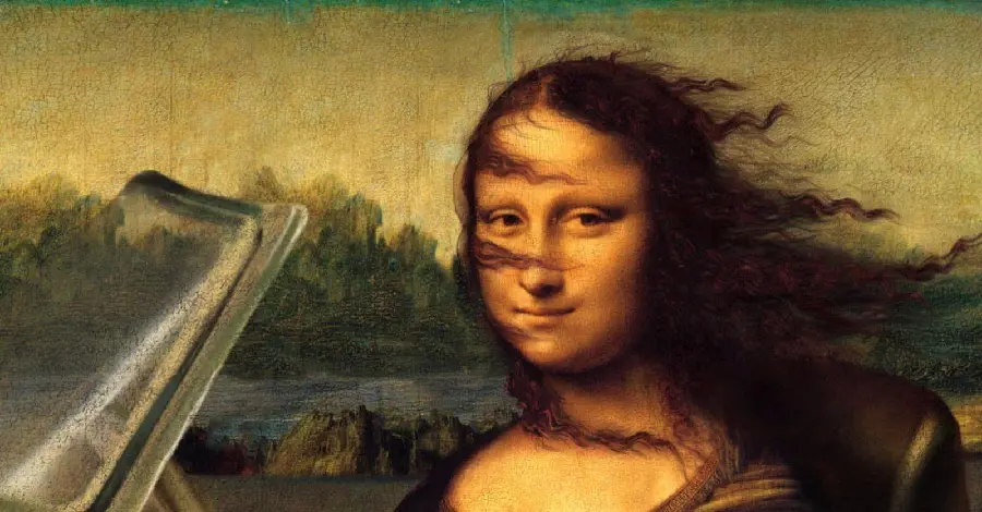 Funny and funny photoshop of the Mona Lisa painting or the smile of the Gioconda by Da Vinci