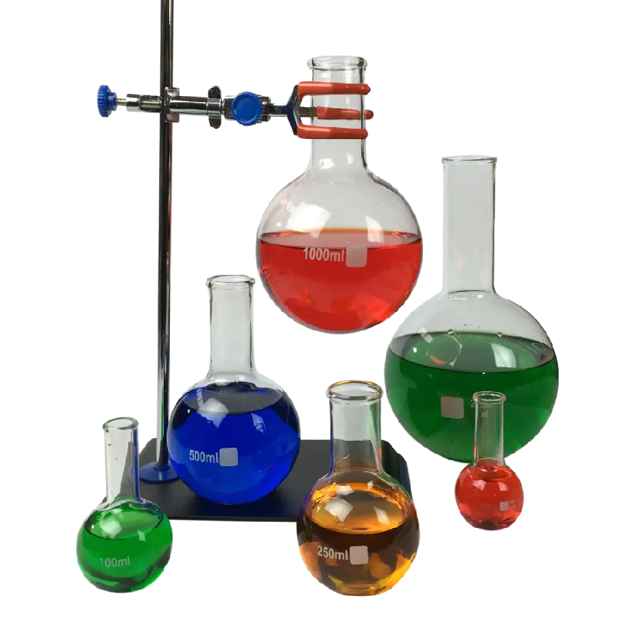 Photo of various types of laboratory glassware, beaker and tube in png format 