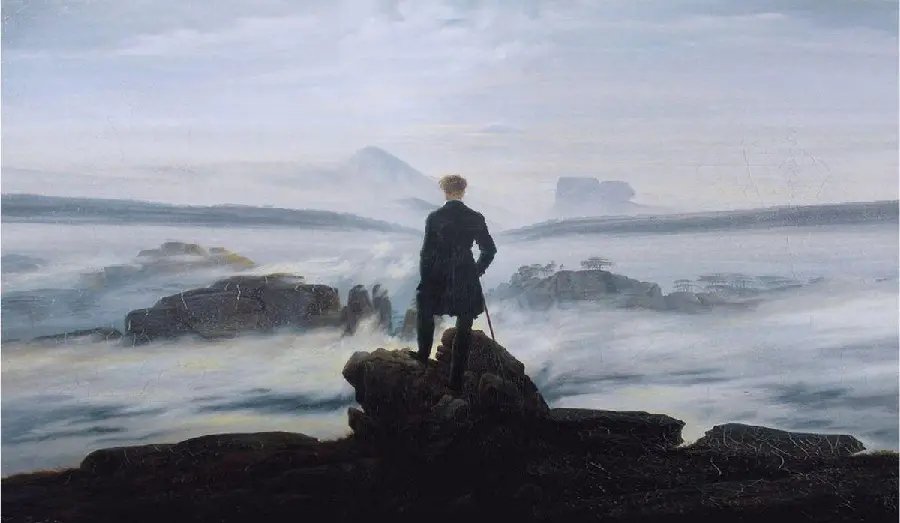 Stock Romanticism style painting called The Migrant over a Sea of ​​Fog by Friedrich