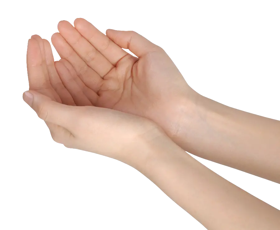 Download PNG image of a hand filling water in the position of qunut and prayer
