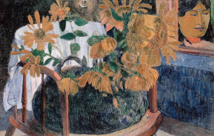 Interesting and spectacular photo of Paul Gauguin's conceptual painting of sunflowers