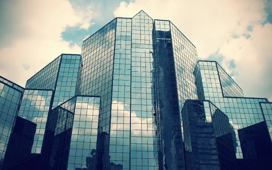 Modern buildings exterior with stained glass