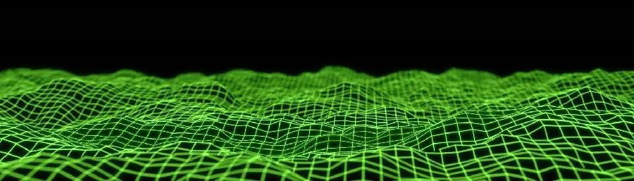3D Wireframe Polygonal Black and Green Dual Monitor Wallpaper