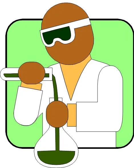 Simple computer graphics image of a male chemist doing an experiment in PNG format 