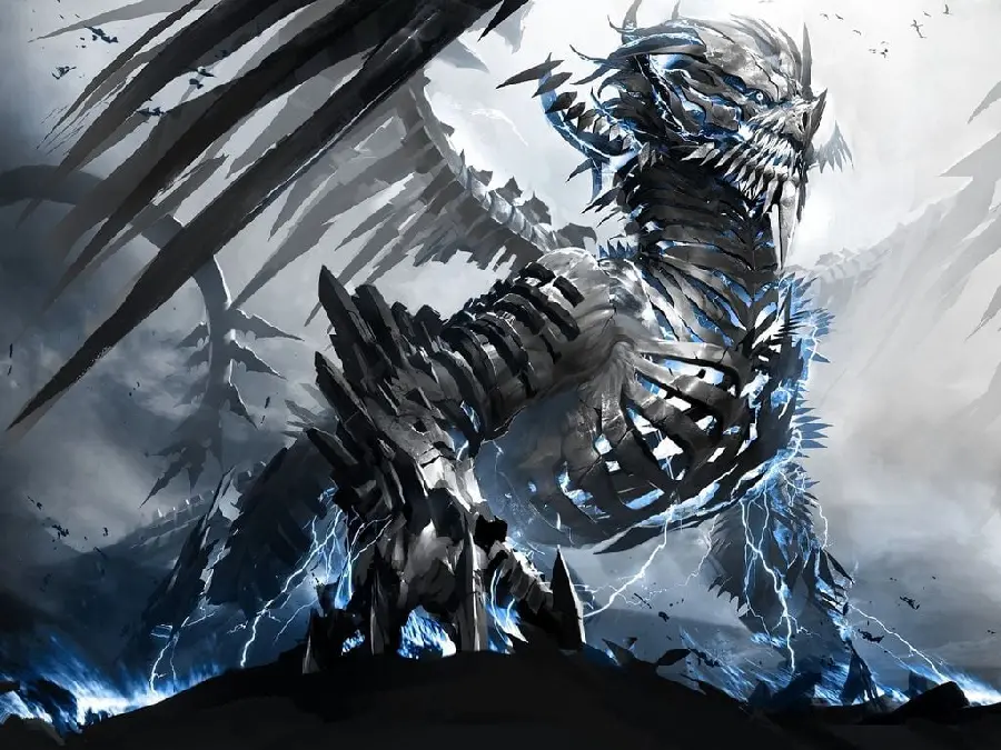 Download mechanical fantasy dragon wallpaper made with metal parts 
