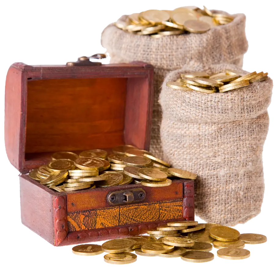 Download image of a chest and bags full of gold and jewelry 