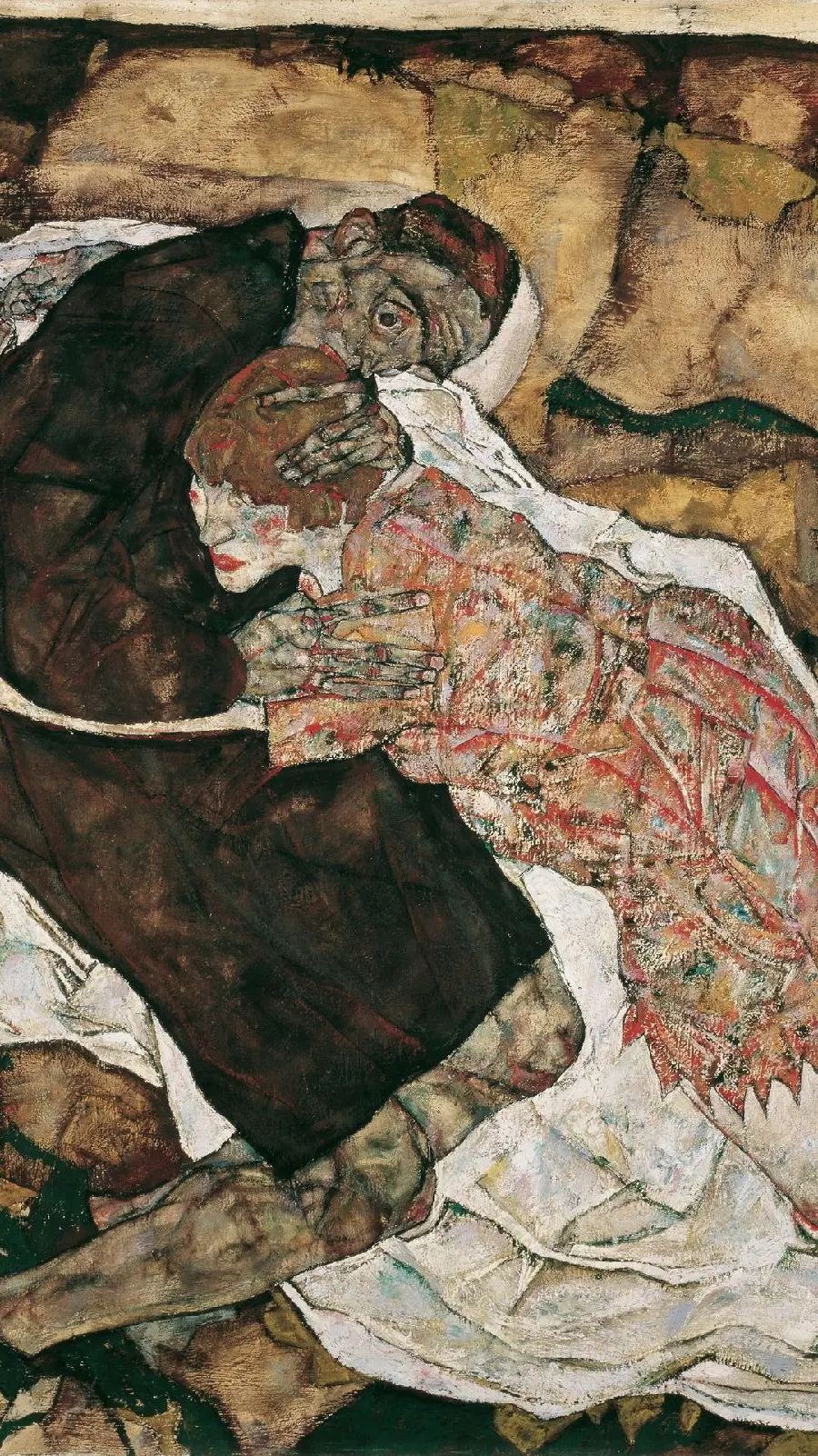 Photo of the sad painting of Death and the Maiden from the famous works of Egon Schiele