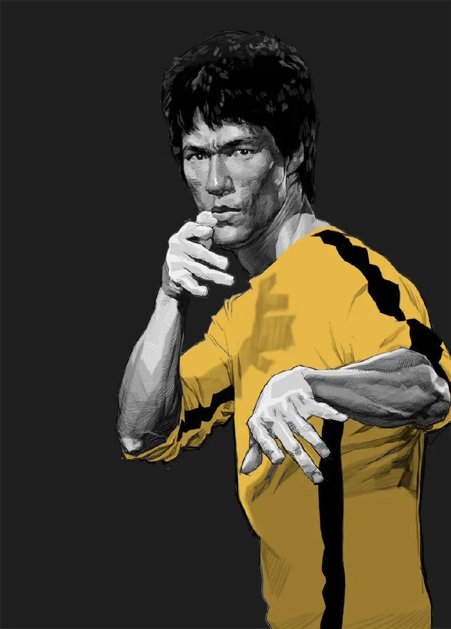 Photo of Bruce Lee while performing his own style of martial arts