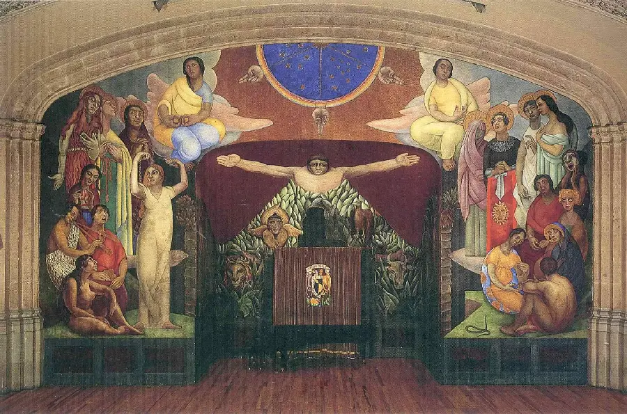 Photo of a large and artistic mural by Mexican painter Diego Rivera