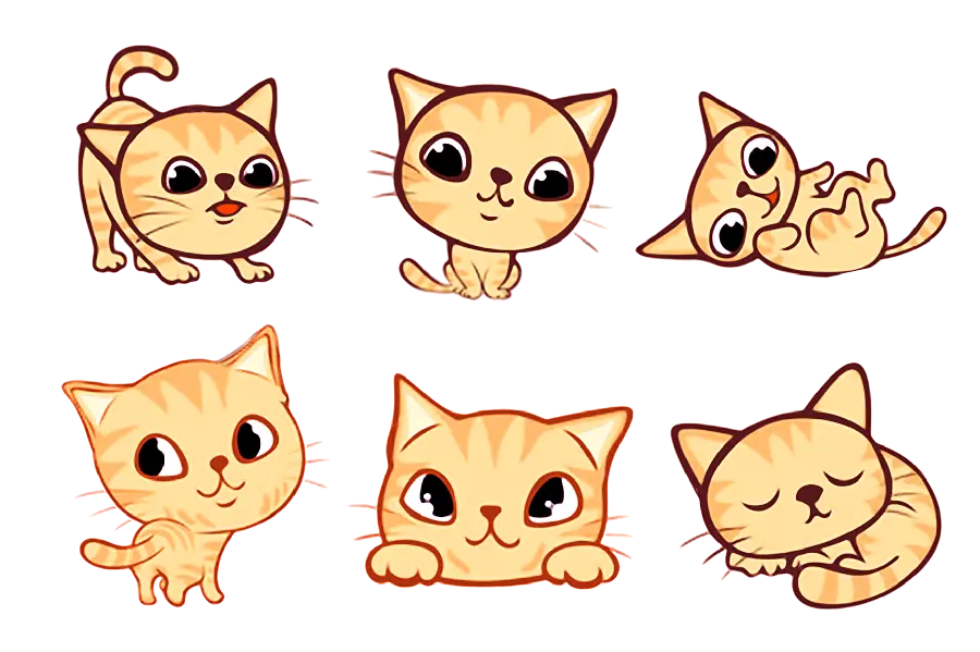 Cute and funny PNG painting of a cute and fluffy yellow cat without a background