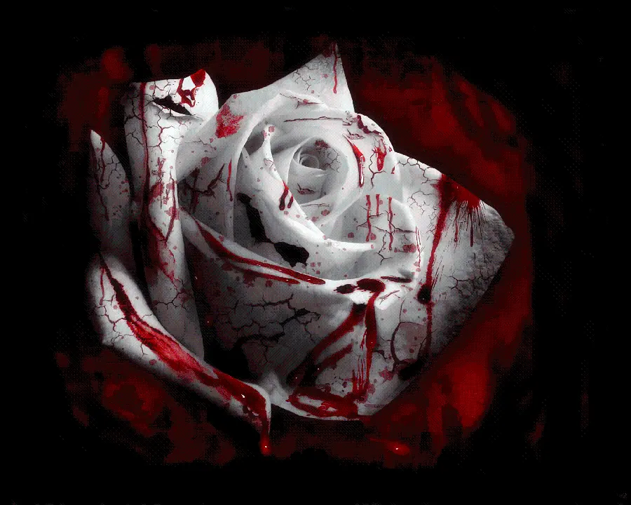 Image of a white rose covered in blood with a black background for a profile
