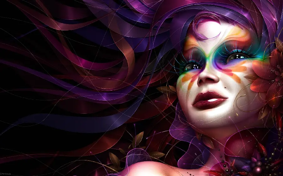 Colorful girl image for printing laptop sticker