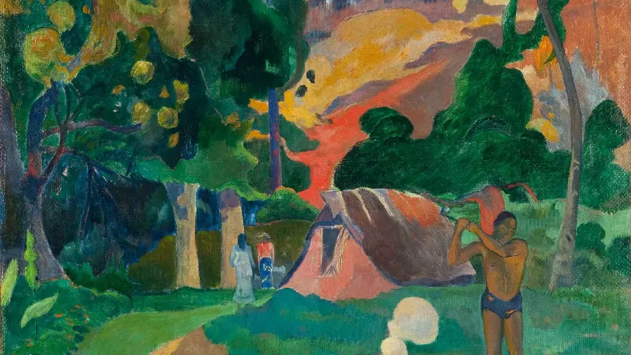 Picture of the most famous painting by Paul Gauguin called Travelers in full HD quality