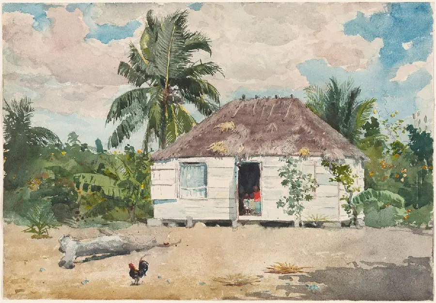 Painting of Native Huts, Nassau - by Winslow Homer American Painter