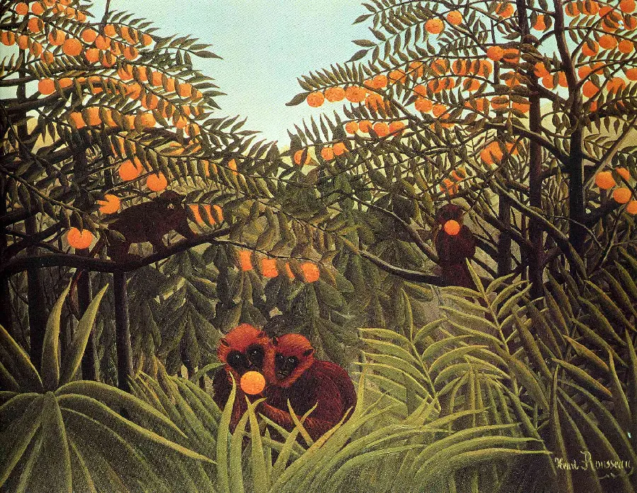 The famous painting of the playful monkeys by the artist Henri Rousseau, a self-taught French painter