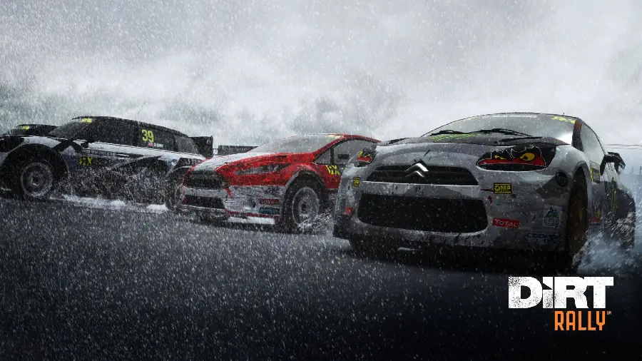 Photo of professional rallycross competition in rainy weather