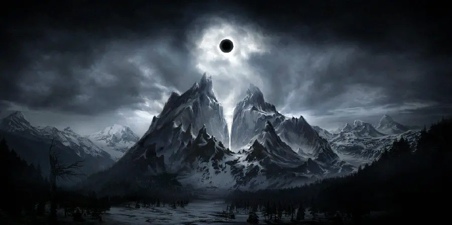Surreal landscape photo in dark and scary sky