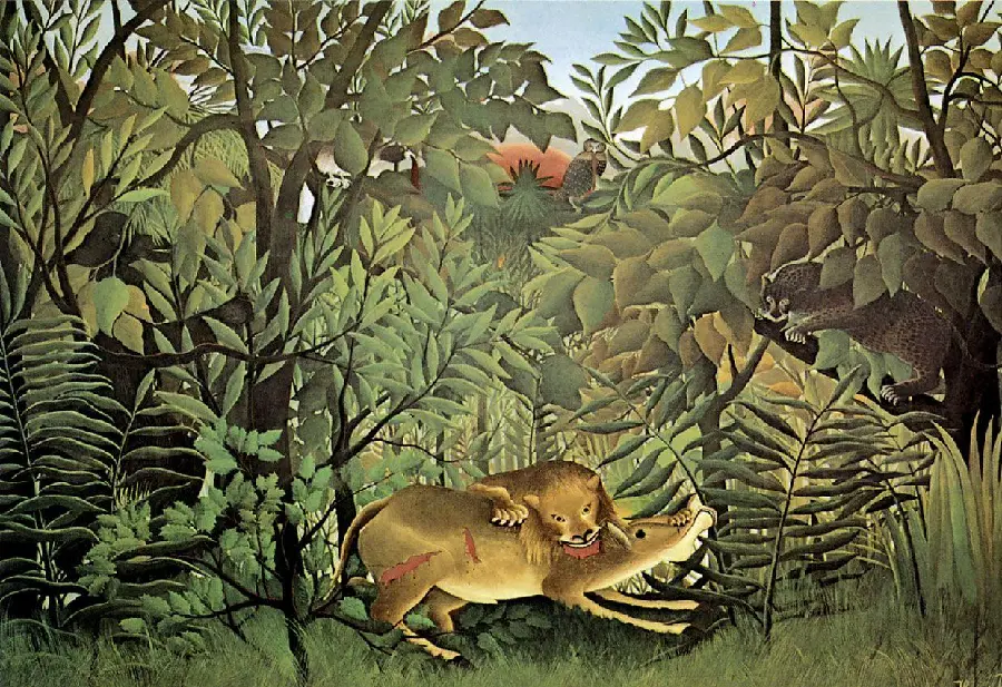 Download the painting of the hungry lion by the French self-taught painter Henri Rousseau