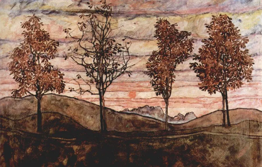 The painting of Four Trees is one of the most famous works by Egon Schiele